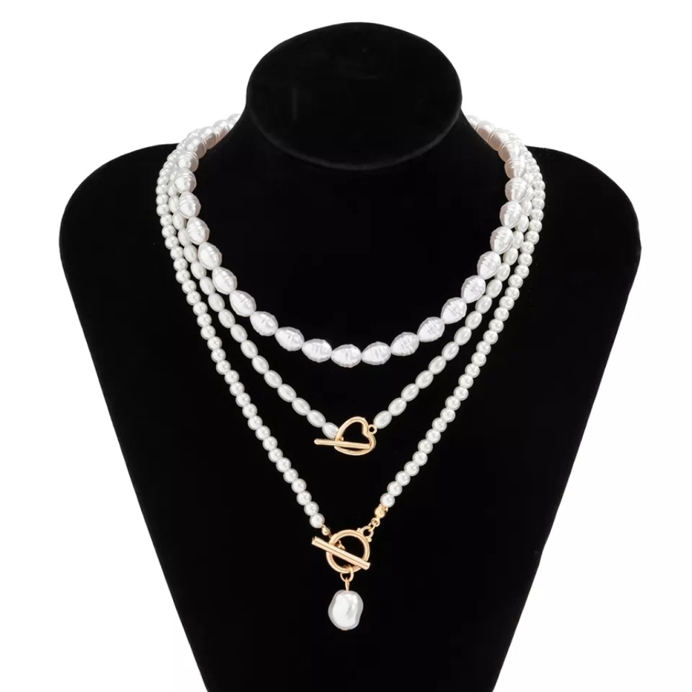 BAROQUE PEARL HEART OT BUCKLE CLAVICLE CHUNKY CHAIN CHOKER NECKLACE